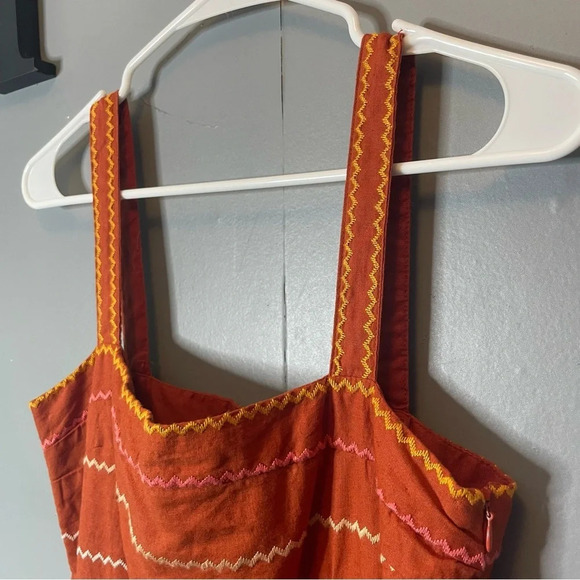 NWT forever 21 rust orange Embroidered Multicolor Striped Dress Sz medium - Picture 11 of 12